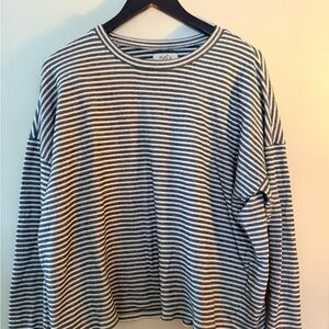 Madewell Green and White Striped Long Sleeve Top